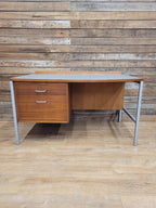 Lucas Furniture Mid Century Modern Desk Teak Two Drawer Industrial Metal Frame