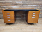 Abbess Linear Teak Executive Desk Attributed Mid Century Seven Drawers