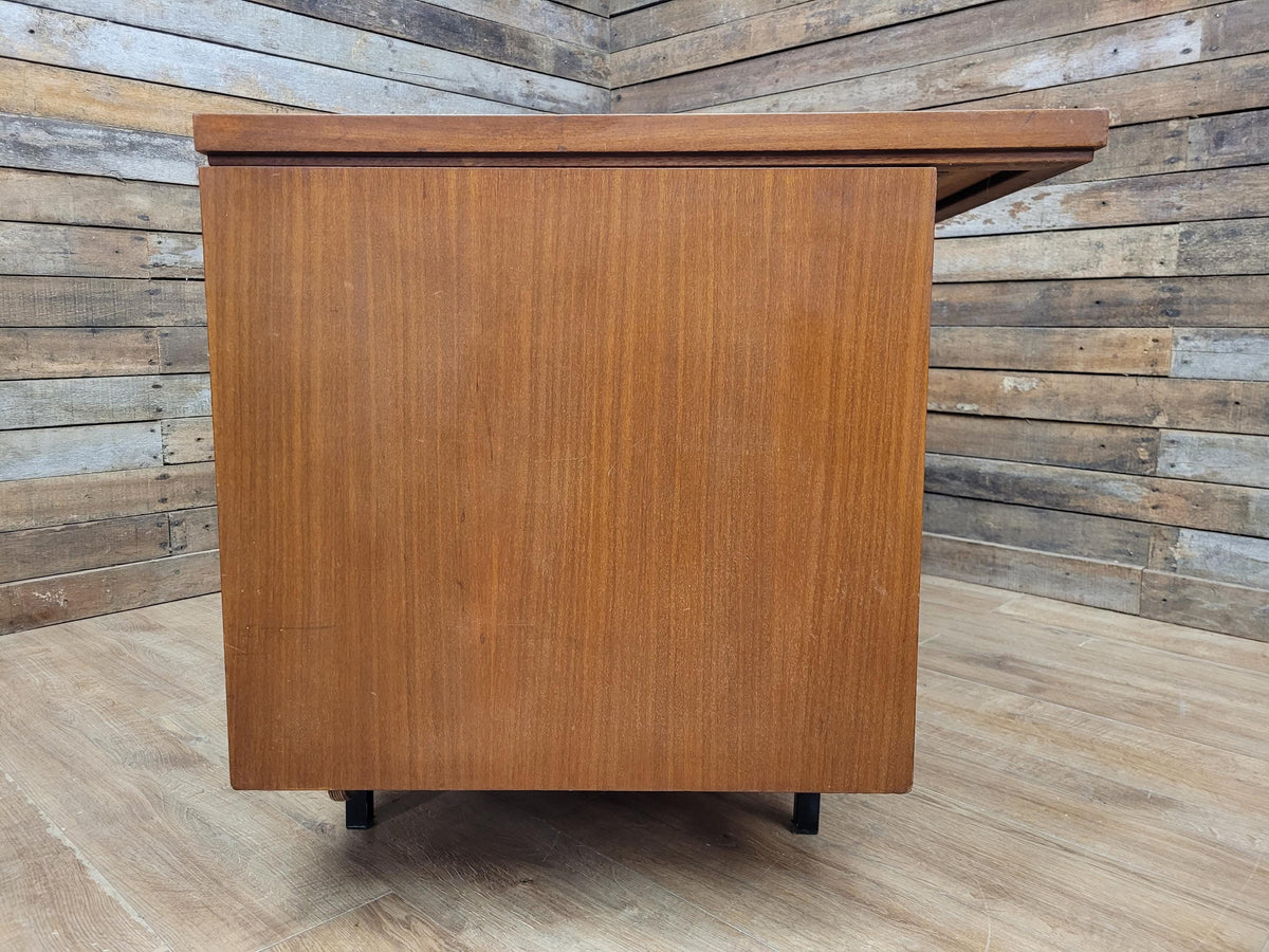 Abbess Linear Teak Executive Desk Attributed Mid Century Seven Drawers