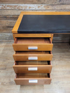Abbess Linear Teak Executive Desk Attributed Mid Century Seven Drawers