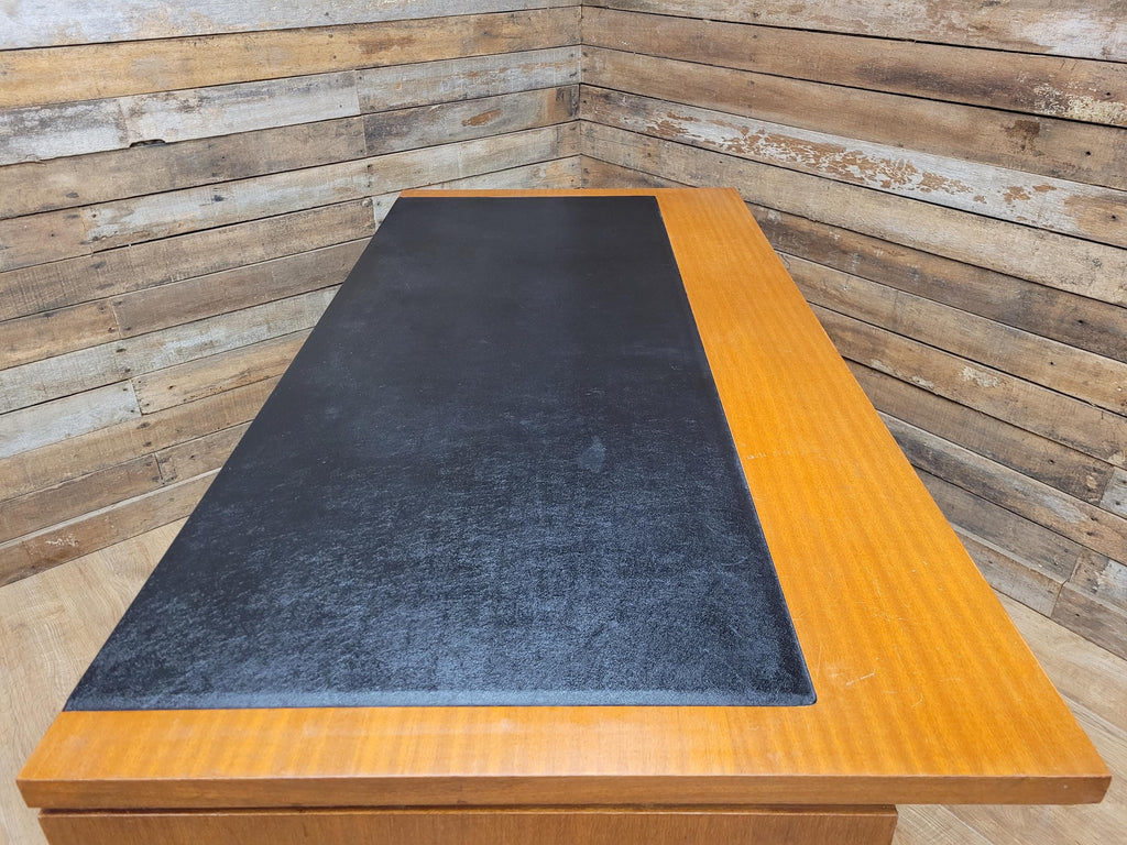 Abbess Linear Teak Executive Desk Attributed Mid Century Seven Drawers
