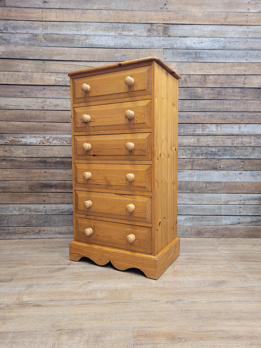 Solid Pine Slimline Tallboy Wellington Chest Of Six Drawers Farmhouse Style