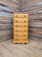 Solid Pine Slimline Tallboy Wellington Chest Of Six Drawers Farmhouse Style