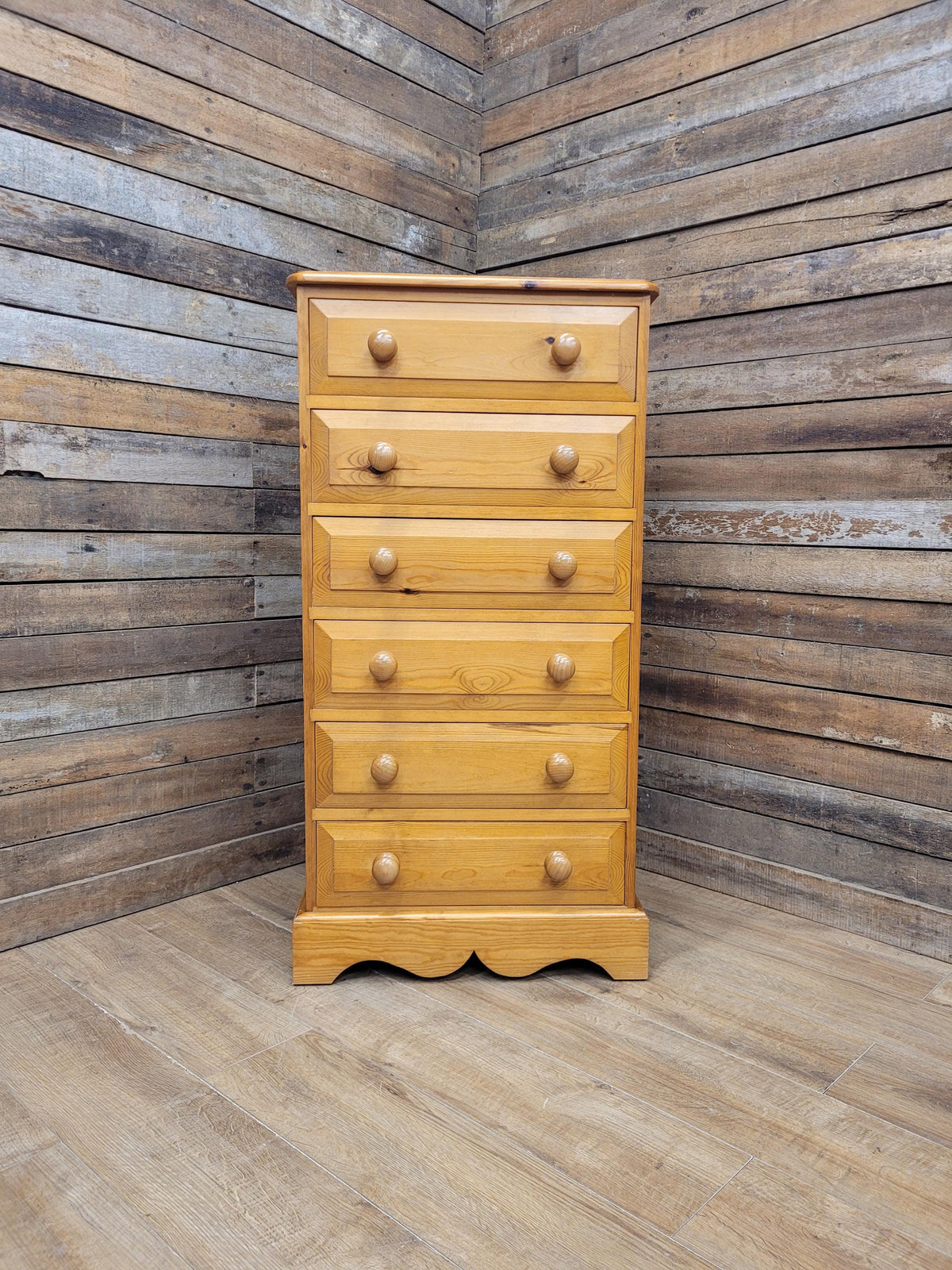 Solid Pine Slimline Tallboy Wellington Chest Of Six Drawers Farmhouse Style