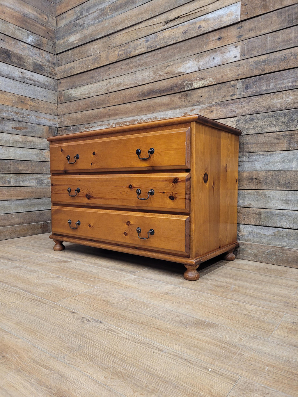 Solid Pine Chest Of Drawers Vintage Farmhouse Three Drawer Bedroom Storage