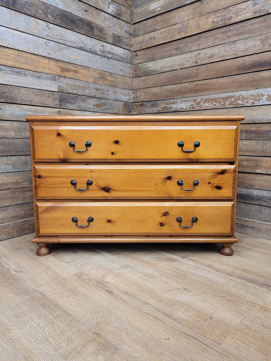 Solid Pine Chest Of Drawers Vintage Farmhouse Three Drawer Bedroom Storage