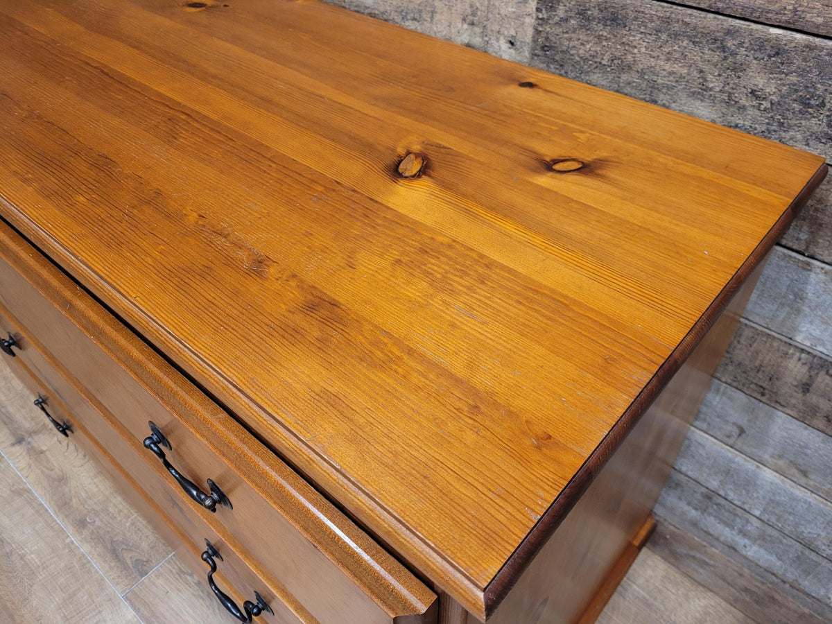 Solid Pine Chest Of Drawers Vintage Farmhouse Three Drawer Bedroom Storage
