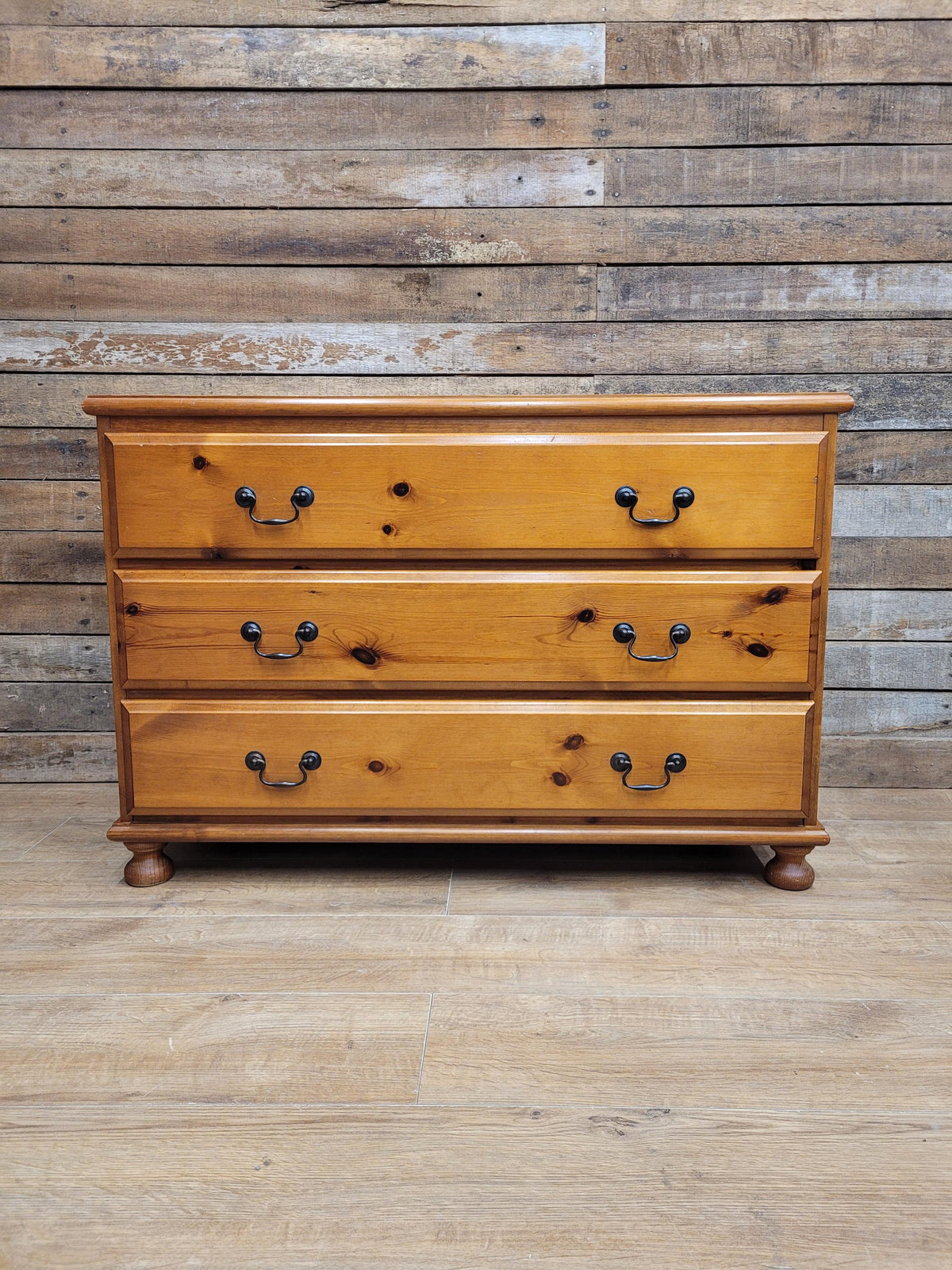 Solid Pine Chest Of Drawers Vintage Farmhouse Three Drawer Bedroom Storage