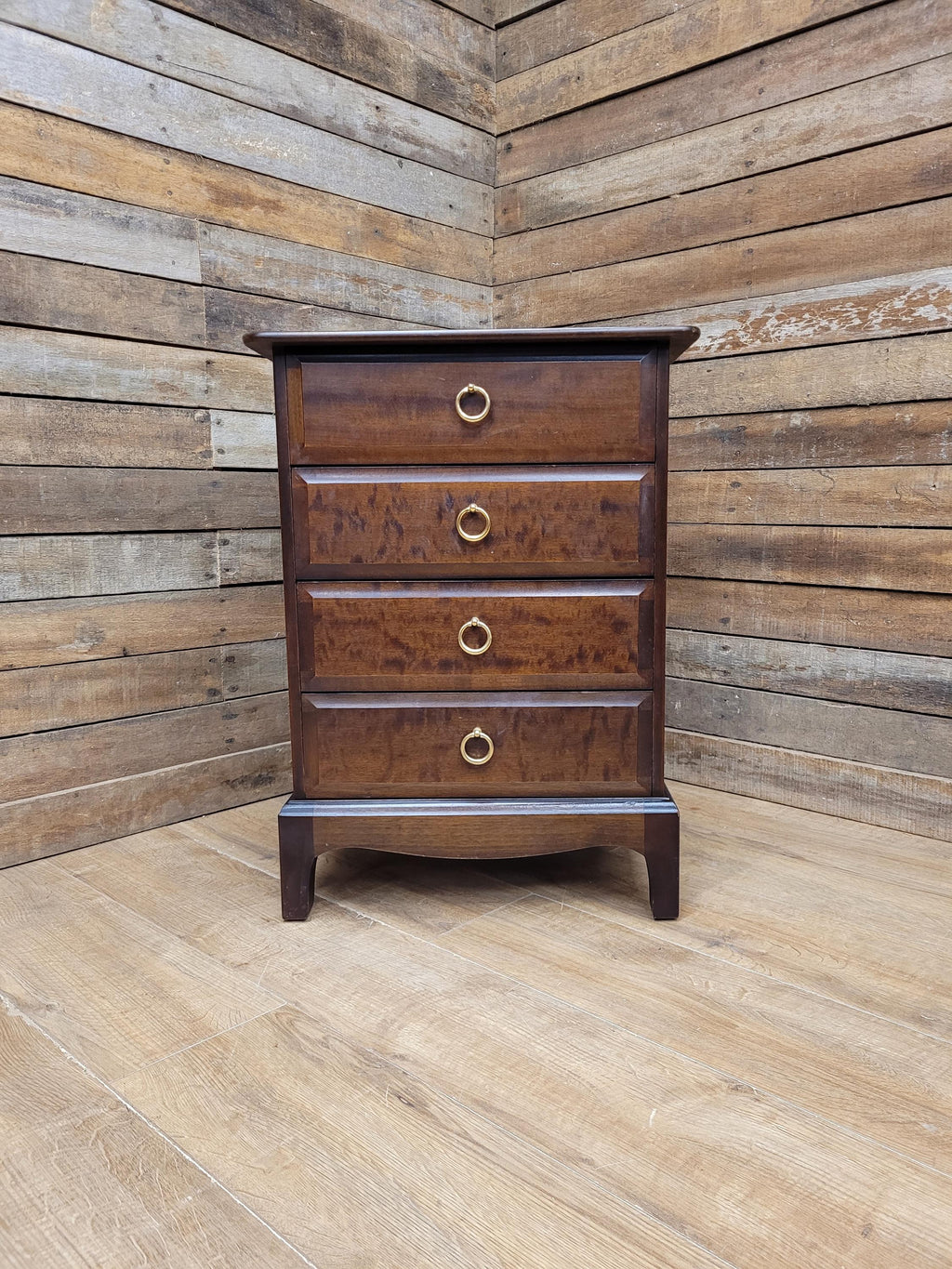 Stag Minstrel Four Drawer Bedside Chest Vintage Mahogany John Sylvia Reid