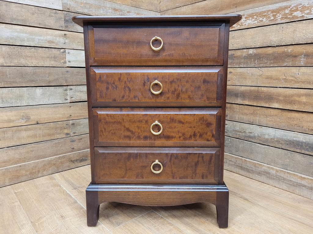 Stag Minstrel Four Drawer Bedside Chest Vintage Mahogany John Sylvia Reid