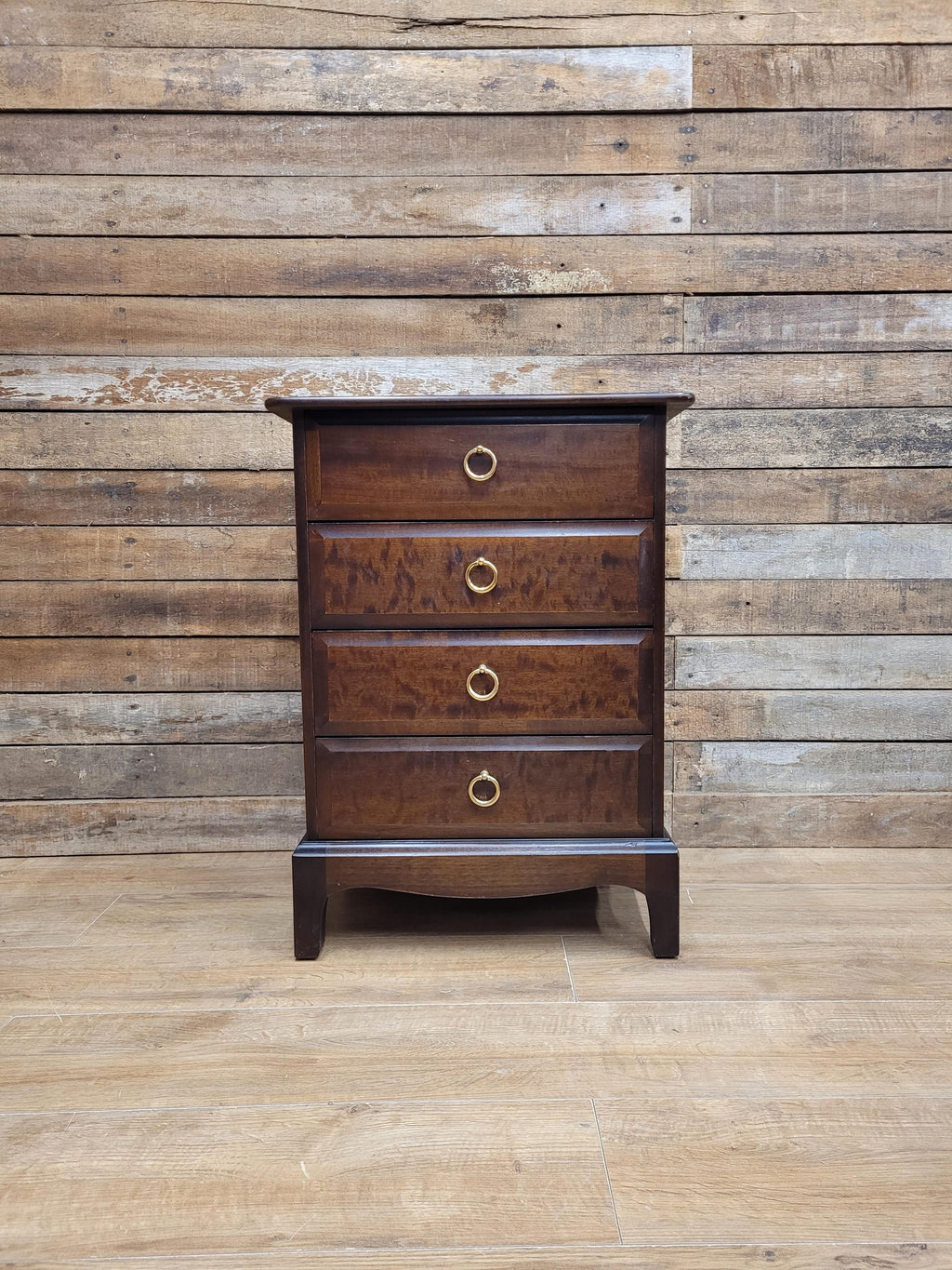Stag Minstrel Four Drawer Bedside Chest Vintage Mahogany John Sylvia Reid