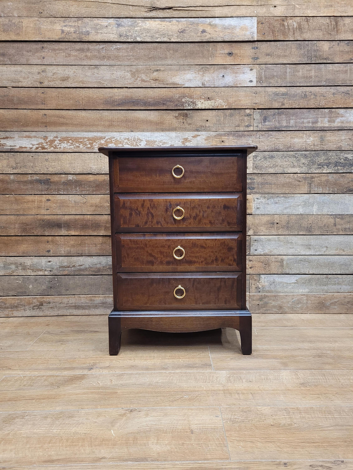 Stag Minstrel Four Drawer Bedside Chest Vintage Mahogany John Sylvia Reid