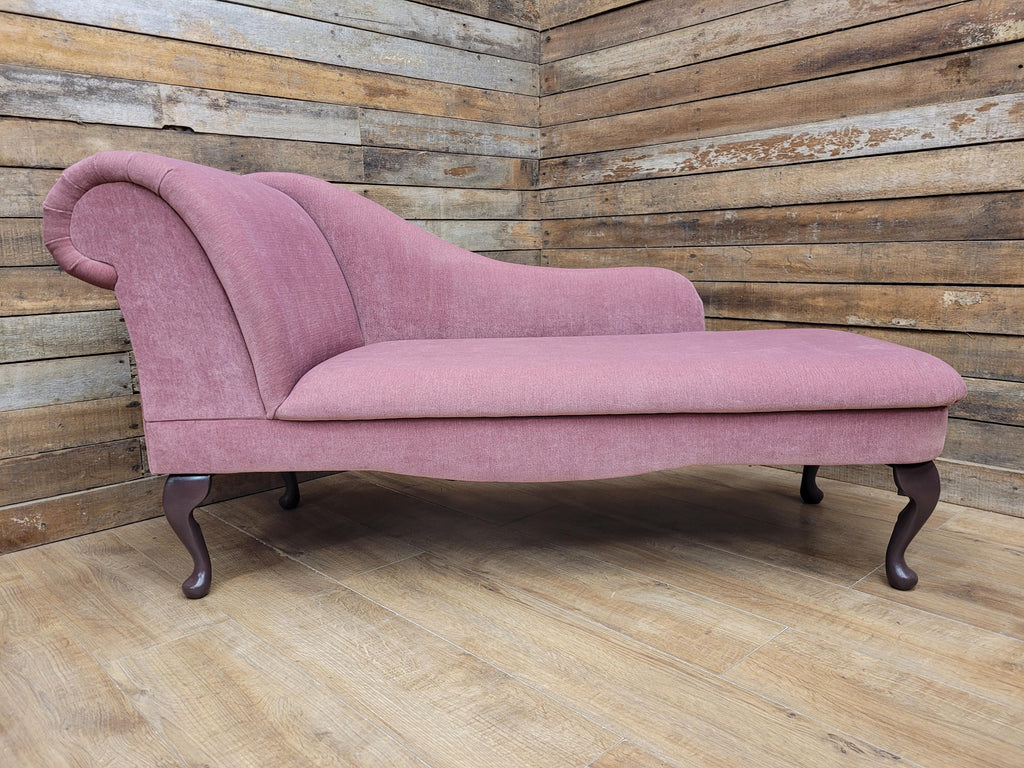 Pink Velvet Chaise Longue Victorian Style Scroll Back Daybed Sofa
