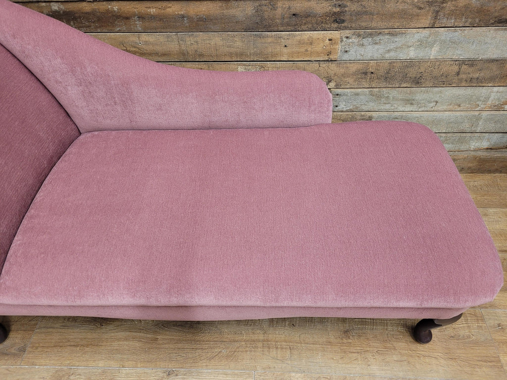 Pink Velvet Chaise Longue Victorian Style Scroll Back Daybed Sofa