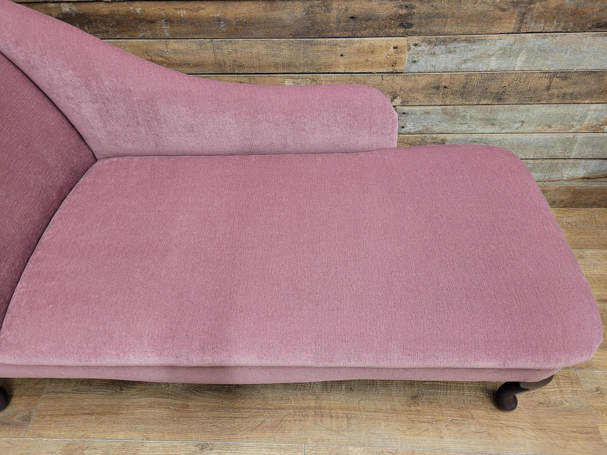 Pink Velvet Chaise Longue Victorian Style Scroll Back Daybed Sofa