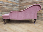 Pink Velvet Chaise Longue Victorian Style Scroll Back Daybed Sofa