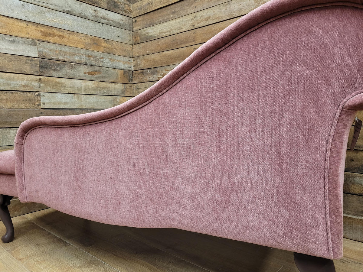 Pink Velvet Chaise Longue Victorian Style Scroll Back Daybed Sofa