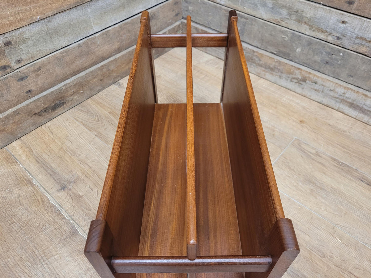 Vintage Teak Magazine Rack Mid Century Modern Record Holder Danish Style