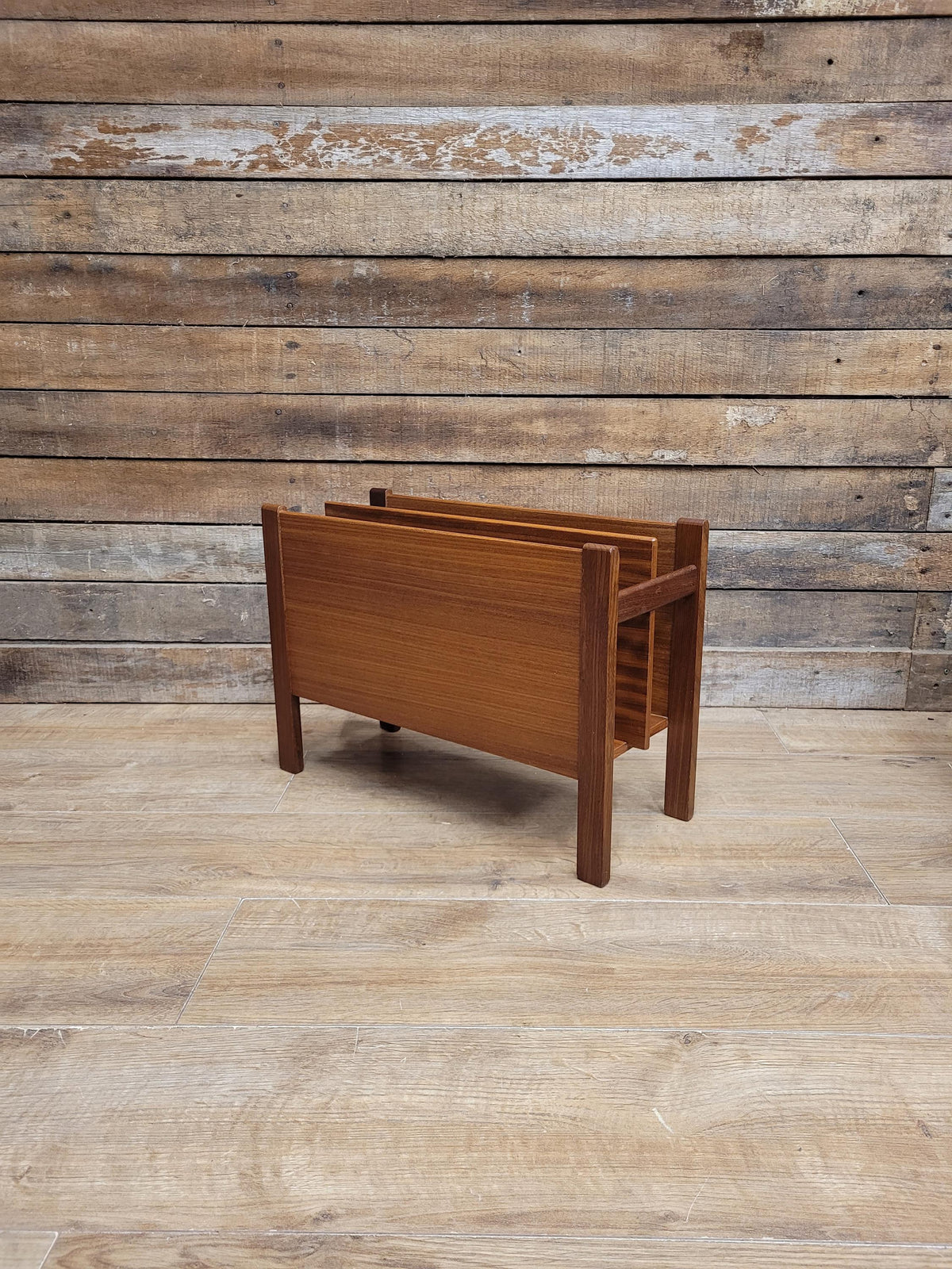 Vintage Teak Magazine Rack Mid Century Modern Record Holder Danish Style