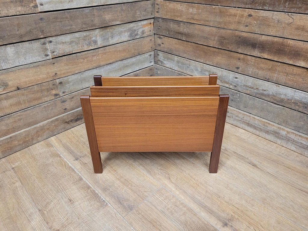 Vintage Teak Magazine Rack Mid Century Modern Record Holder Danish Style