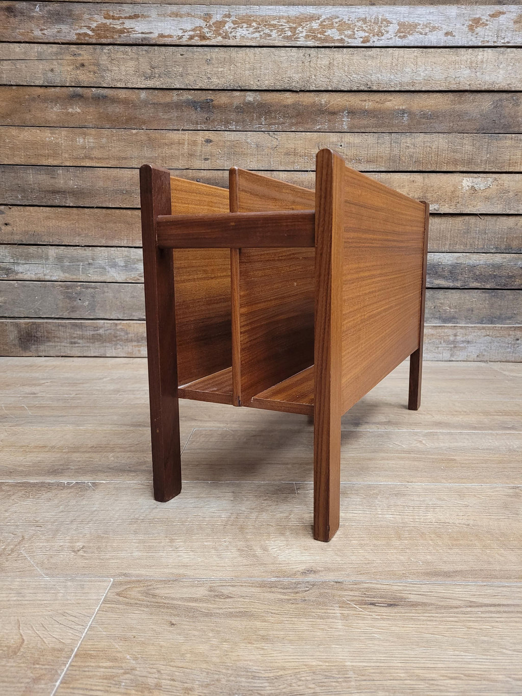 Vintage Teak Magazine Rack Mid Century Modern Record Holder Danish Style