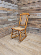 Antique Edwardian Bergere Rocking Chair Cane Seat Back Wooden Nursery Rocker