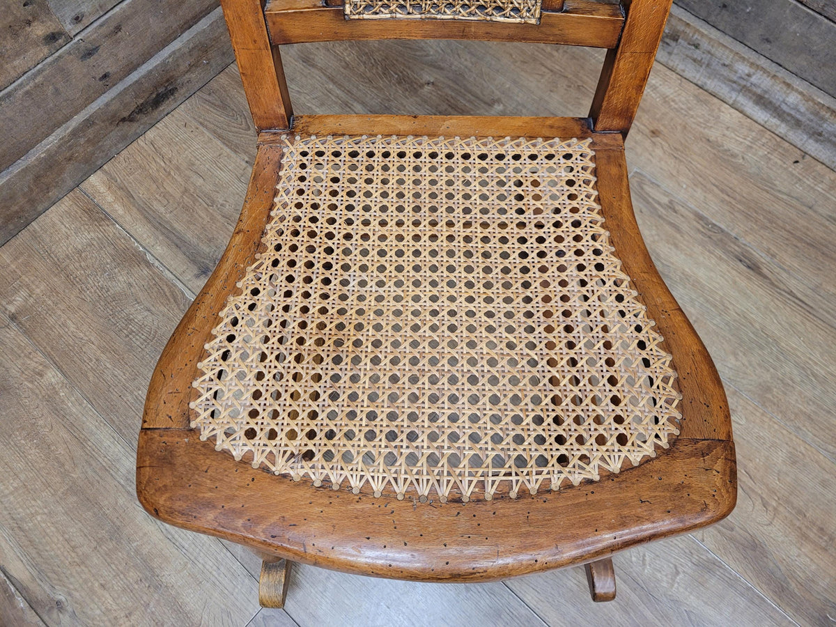 Antique Edwardian Bergere Rocking Chair Cane Seat Back Wooden Nursery Rocker
