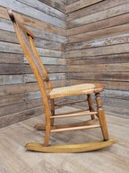 Antique Edwardian Bergere Rocking Chair Cane Seat Back Wooden Nursery Rocker
